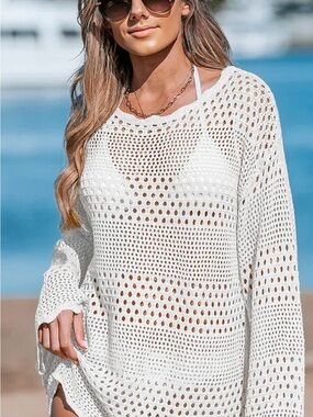 Cupshe White Open-Weave Crochet Beach Coverup